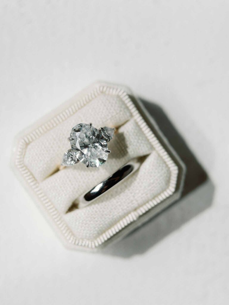 Domaine Mont Leuze CC Weddings flatlay engagement rings white box