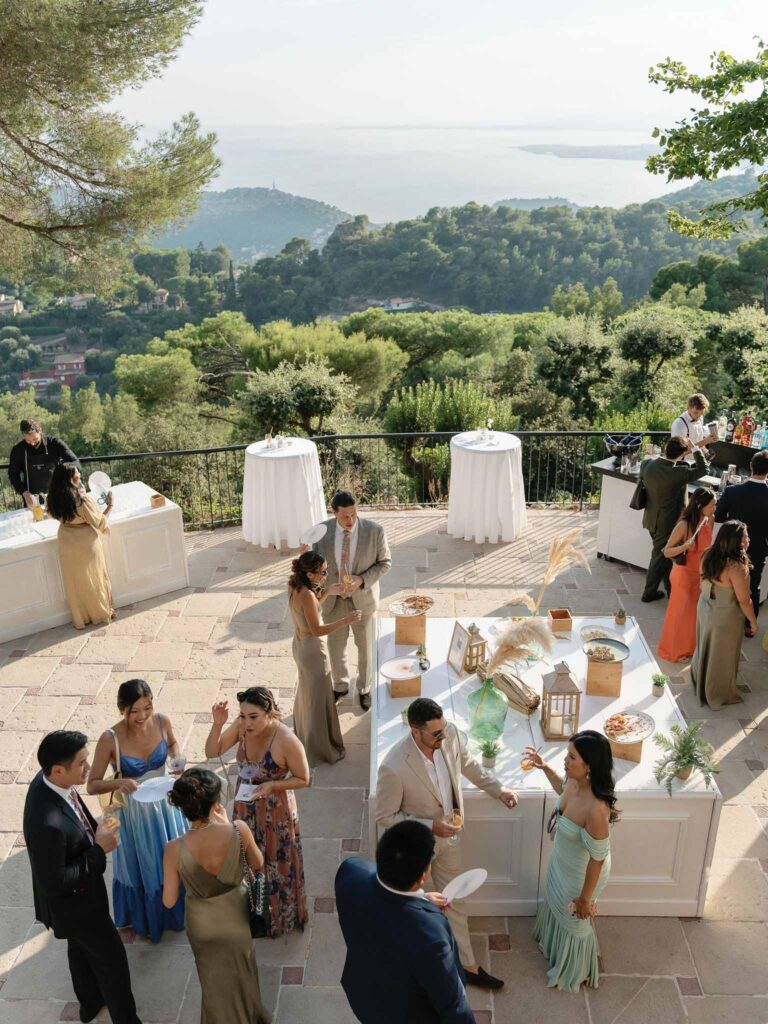 Domaine Mont Leuze CC Weddings guests cocktail area overlooking view
