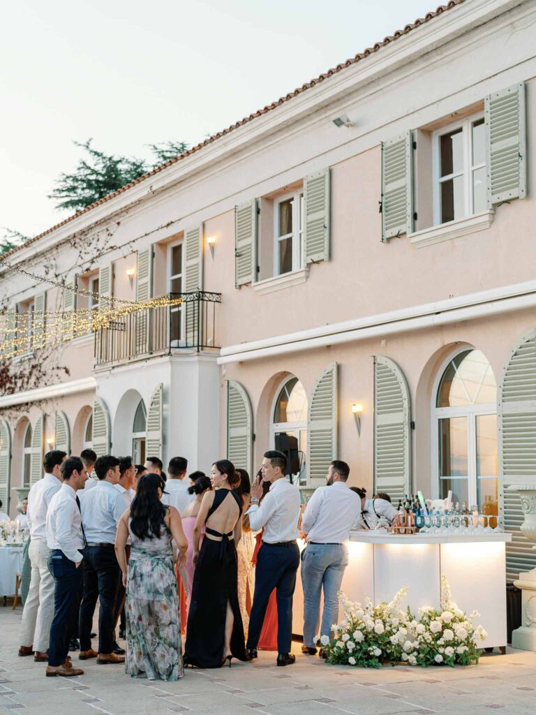 Domaine Mont Leuze CC Weddings guests lining up bar area recetion proper