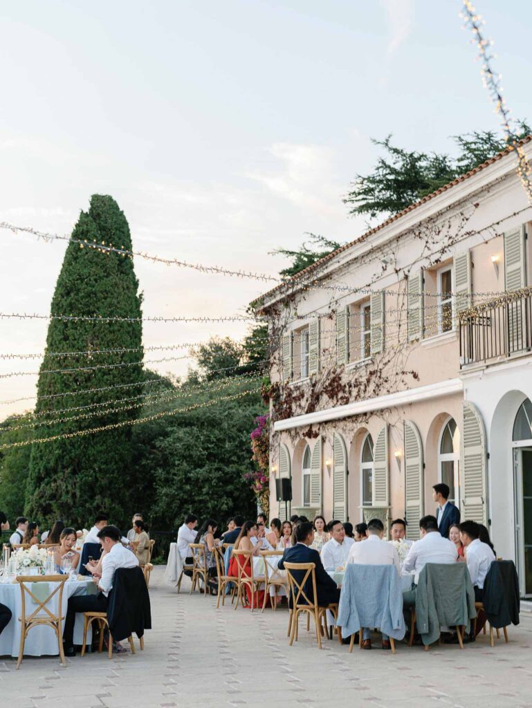 Domaine Mont Leuze CC Weddings guests seated reception round tables