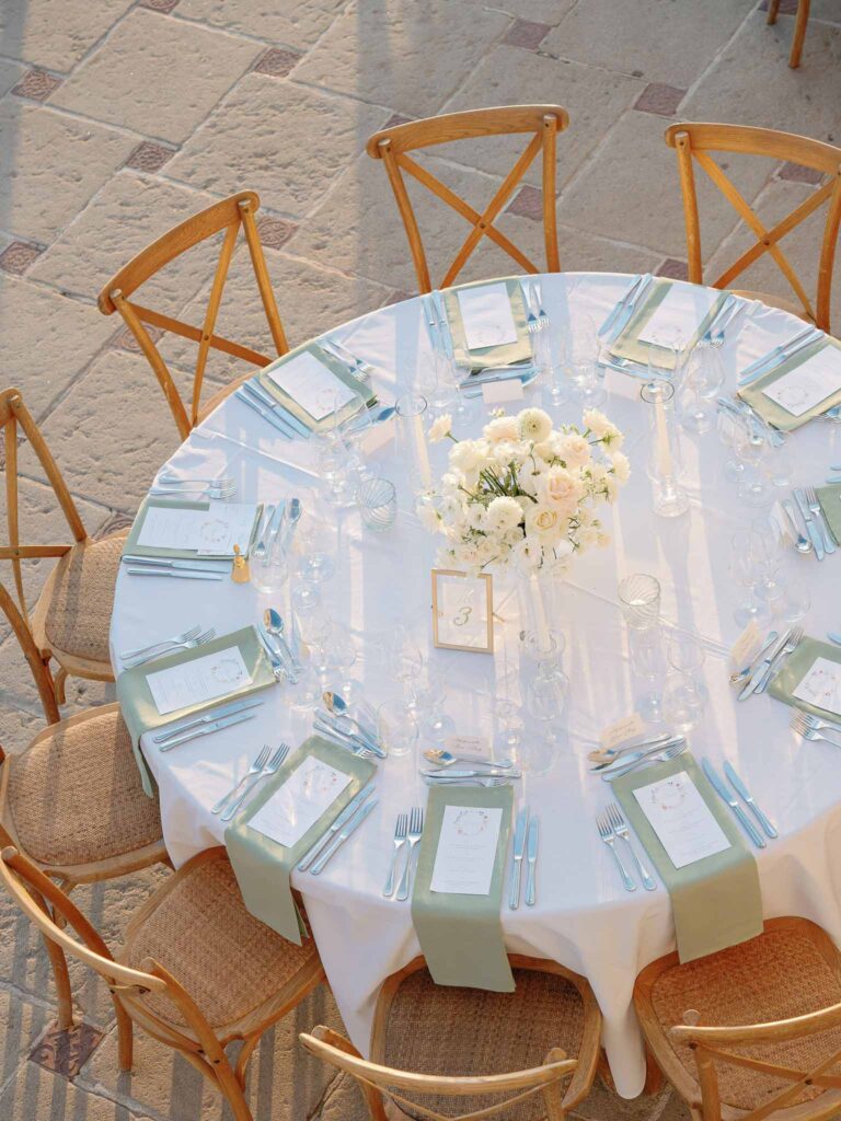 Domaine Mont Leuze CC Weddinngs top shot round table wood chair reception proper