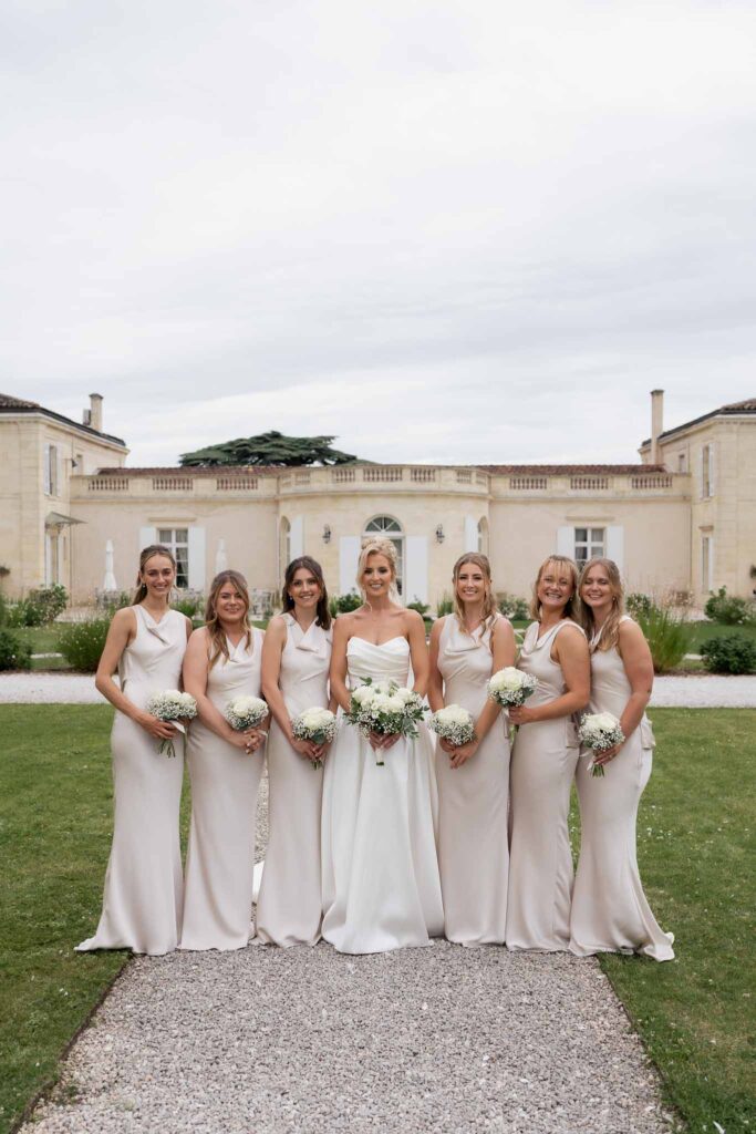 Gassies J.Flood bride bridesmaids formal picture nude satin dress