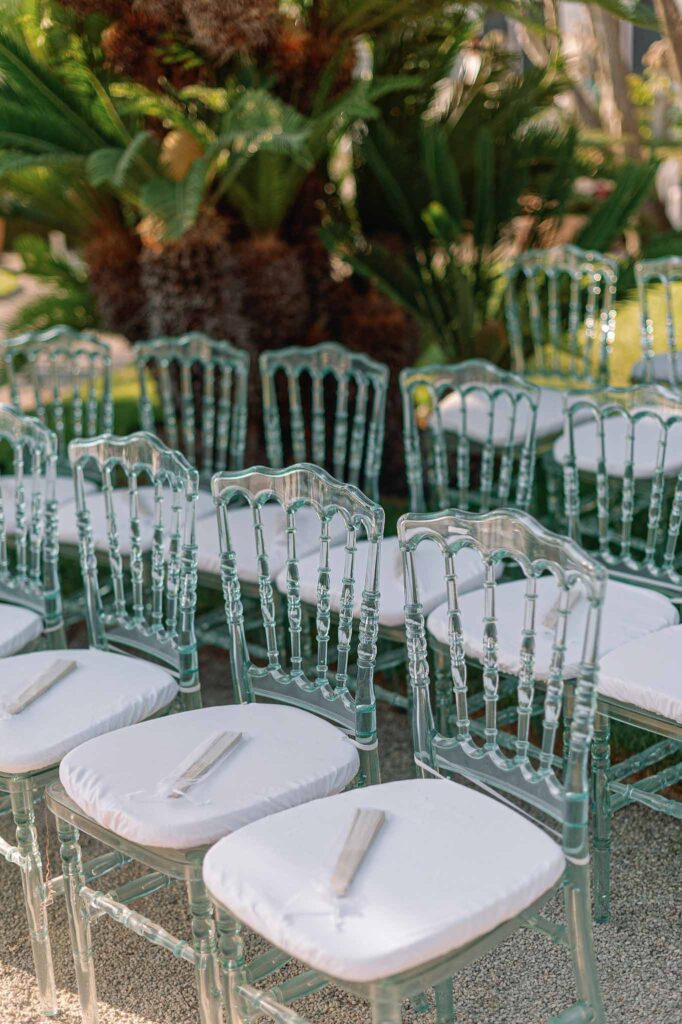 Villa Ehprussi Tatyana detail shot ceremony glass clear chairs fan