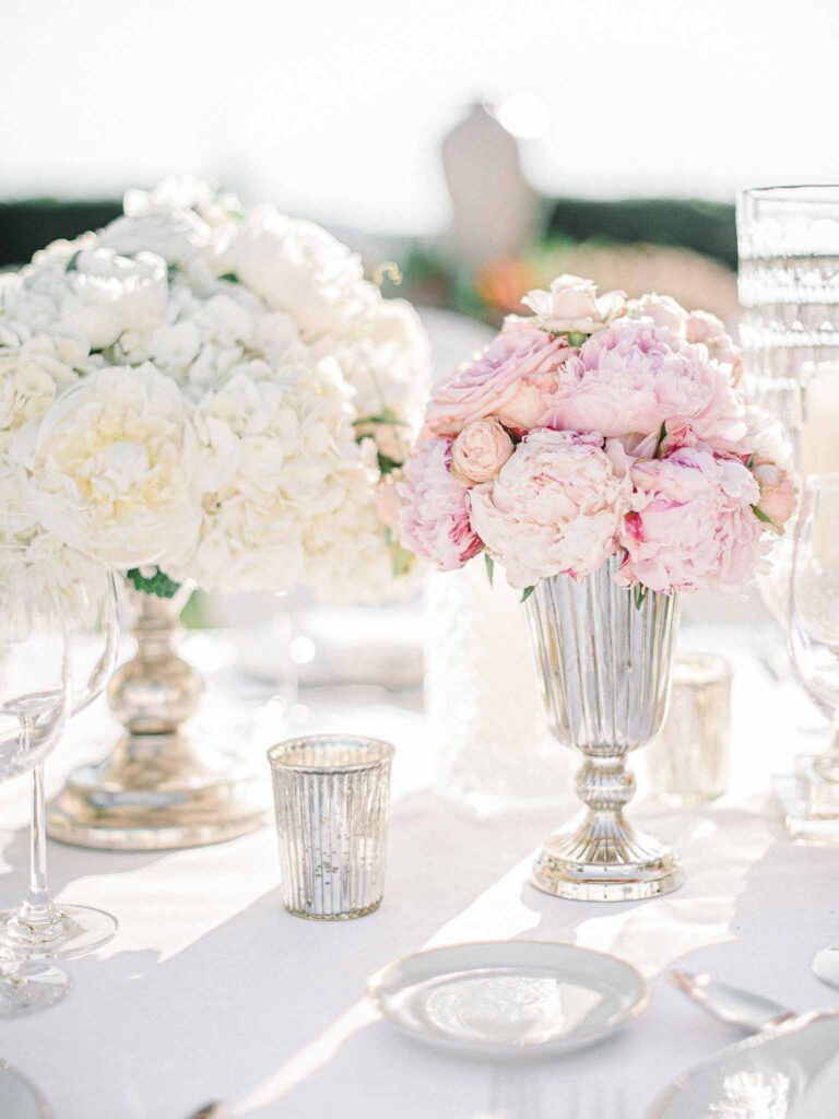 Villa Ehprussi Tatyana detail shot reception table flower peonys centerpiece
