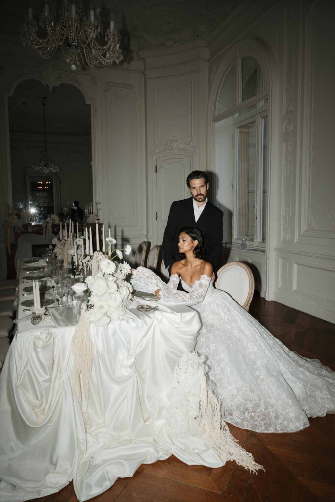 Chateau de Ferrieres Avecamour bride groom sitting standing reception table vintage room