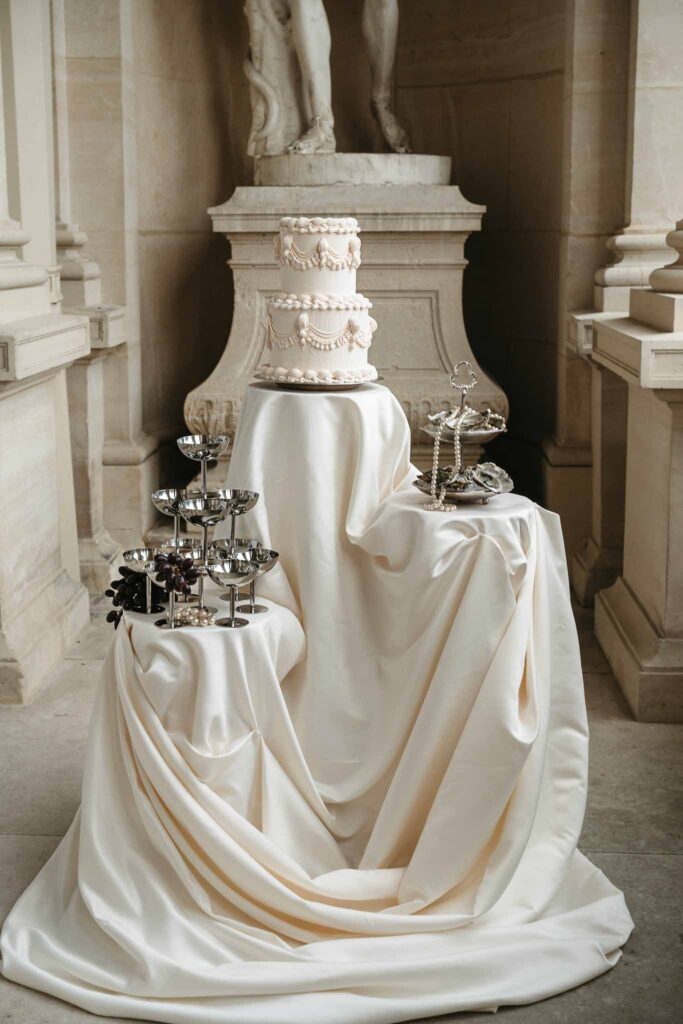 Chateau de Ferrieres Avecamour detail shot cake table champagne glass tower