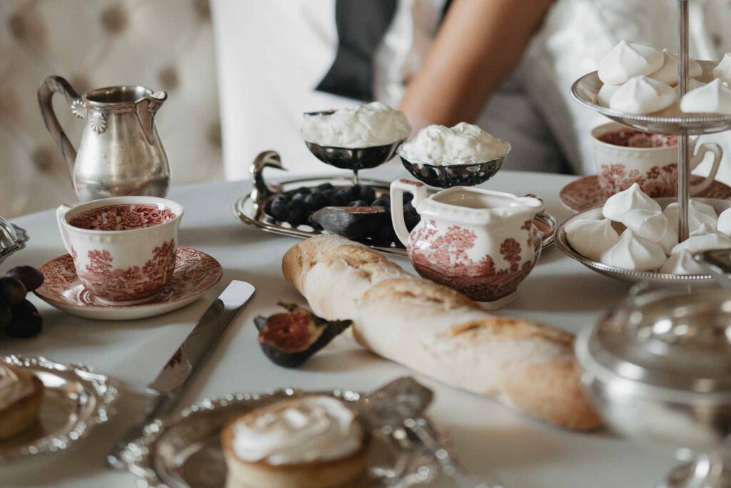 Chateau de Ferrieres Avecamour detail shot food silverware tray porcelain cup saucer