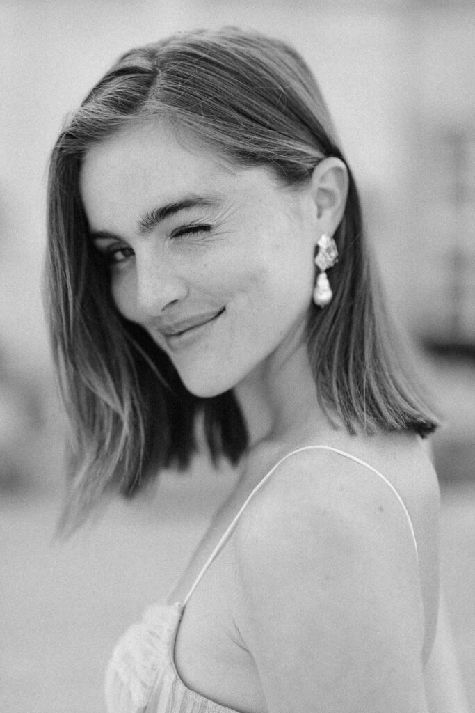 Chateau sainte claire keith flament short hair bride black white photo