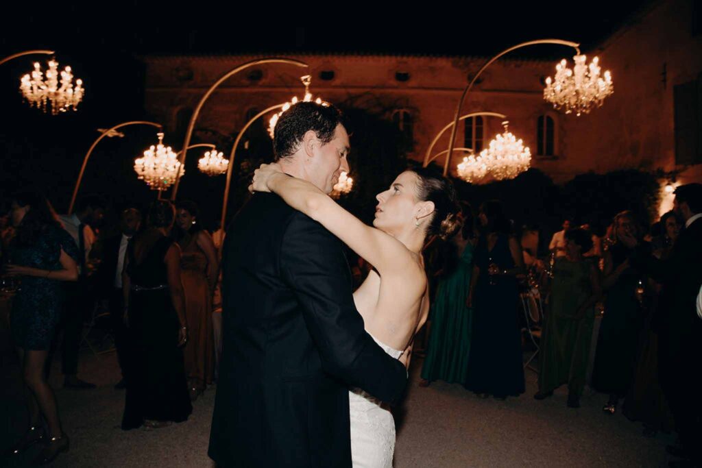 Chateau de Robernier Elise Morgan bride groom hugging dance reception night