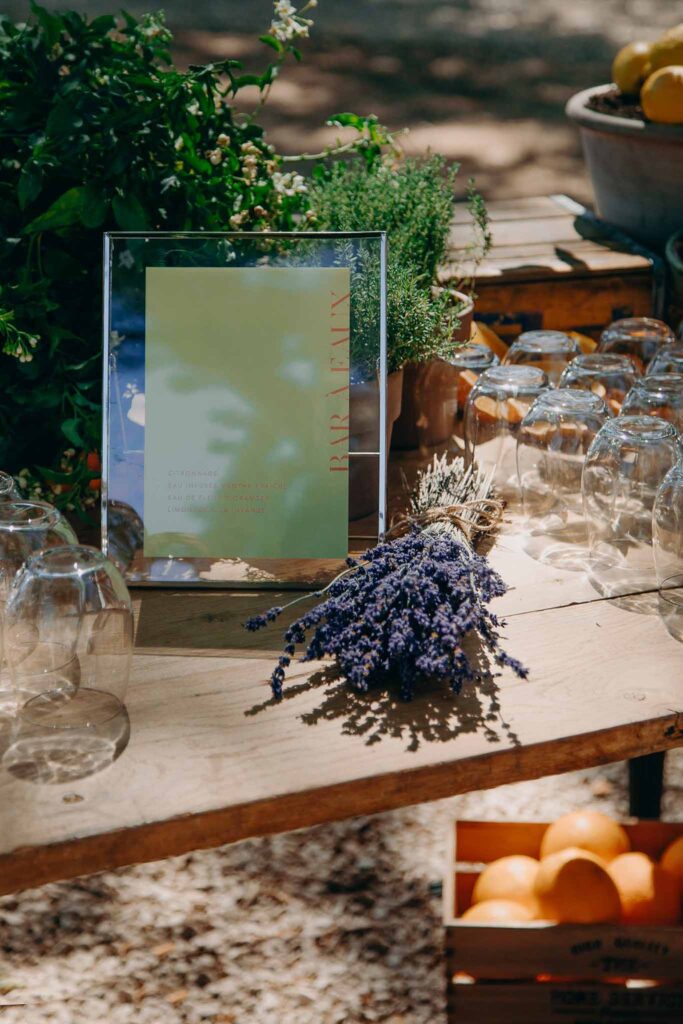 Chateau de Robernier Elise Morgan detail shot reception cocktail area bar fruits