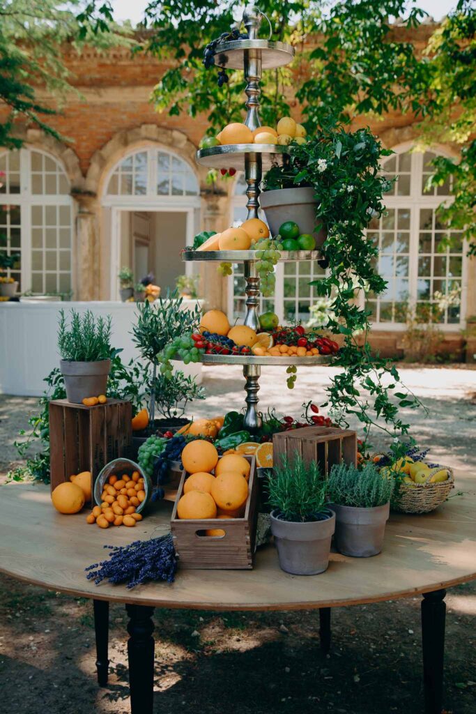 Chateau de Robernier Elise Morgan detail shot reception fruits display