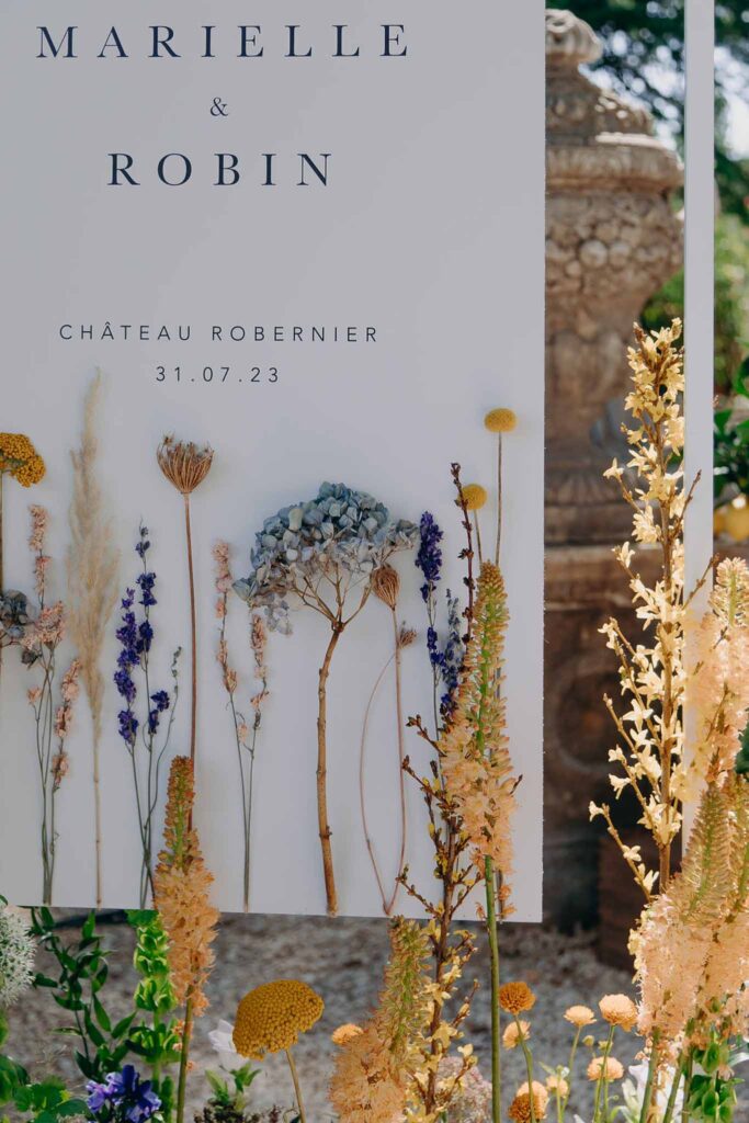 Chateau de Robernier Elise Morgan detail shot signage spring flowers dried