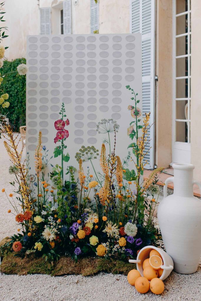 Chateau de Robernier Elise Morgan detail shot table number chart spring flowers