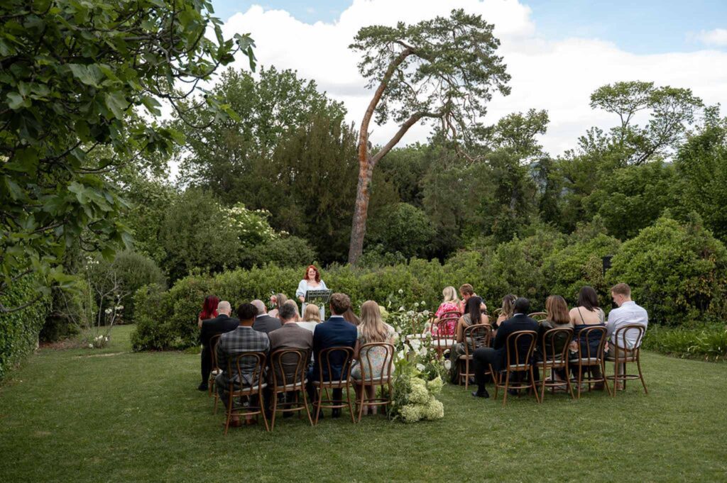 MCaelicia Galinier Lourmarin intimate ceremony proper garden guests seated
