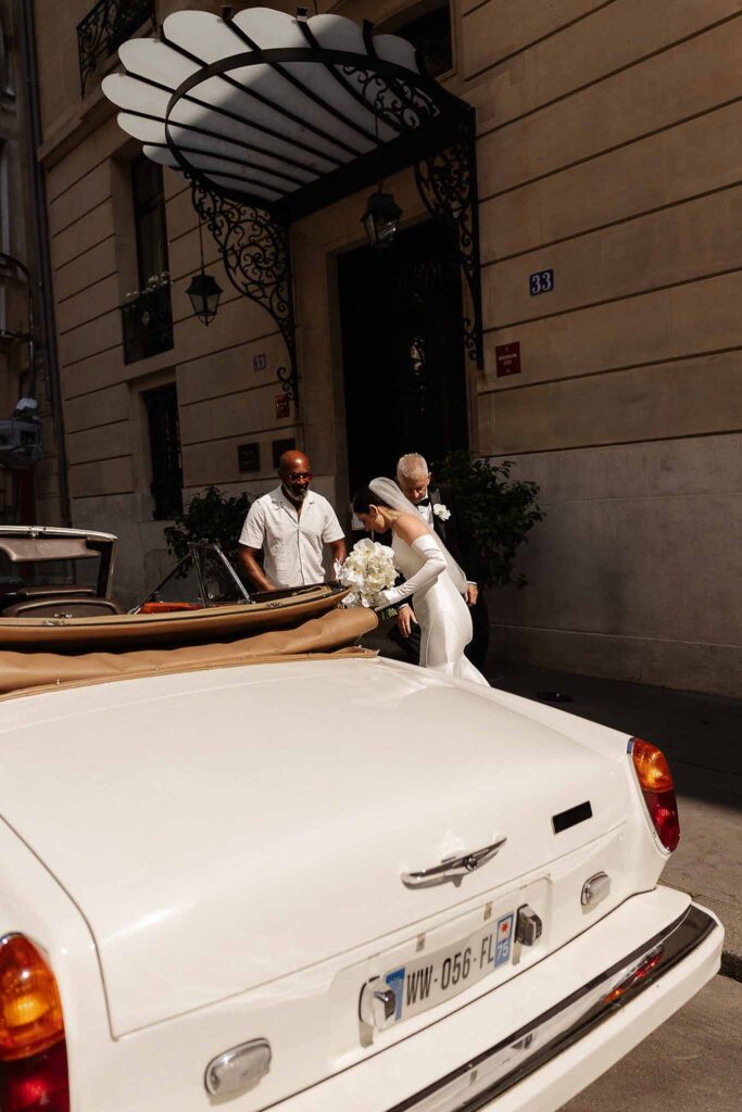 Boat in Paris Joan Jellet bride father hopping inside vintage car