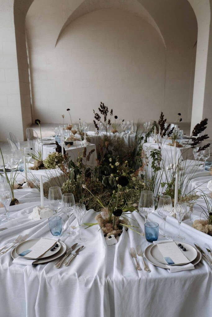 Domaine des Halles Camille Laurent detail shot flower forest centerpiece