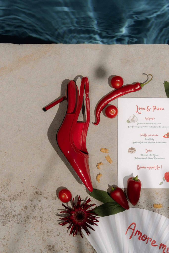 Chateau de Glairans Labricole flatlat invitation accessories red shoes pool