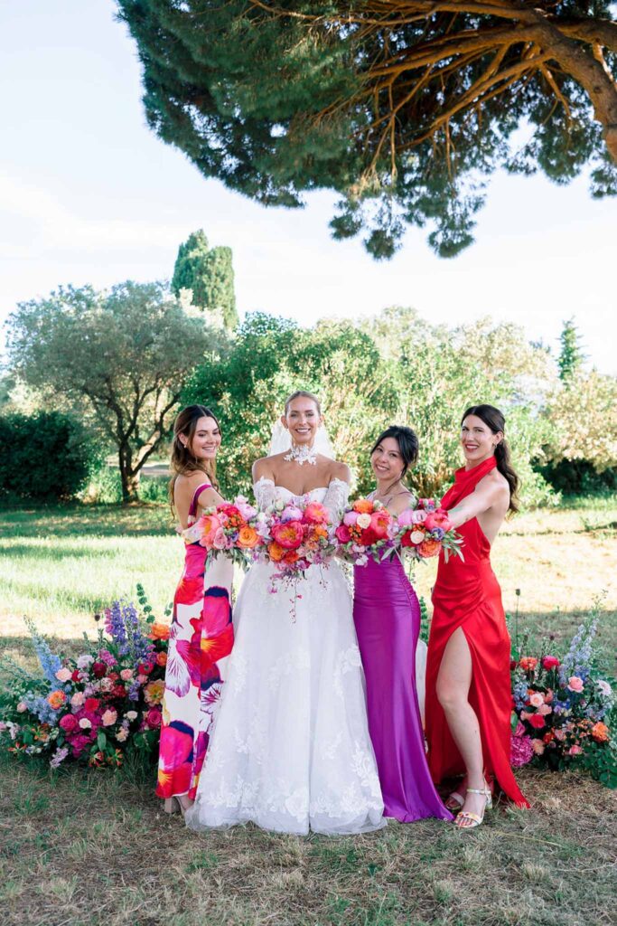 Domaine de Vignale Vincent Pennachio bride bridesmaid holding bouquet ceremony