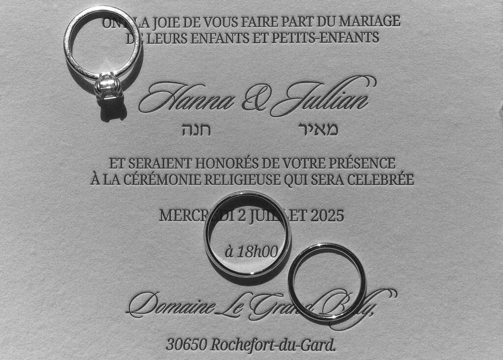 La Grand Belly T.Braoun flatlay invitation rings black white photo