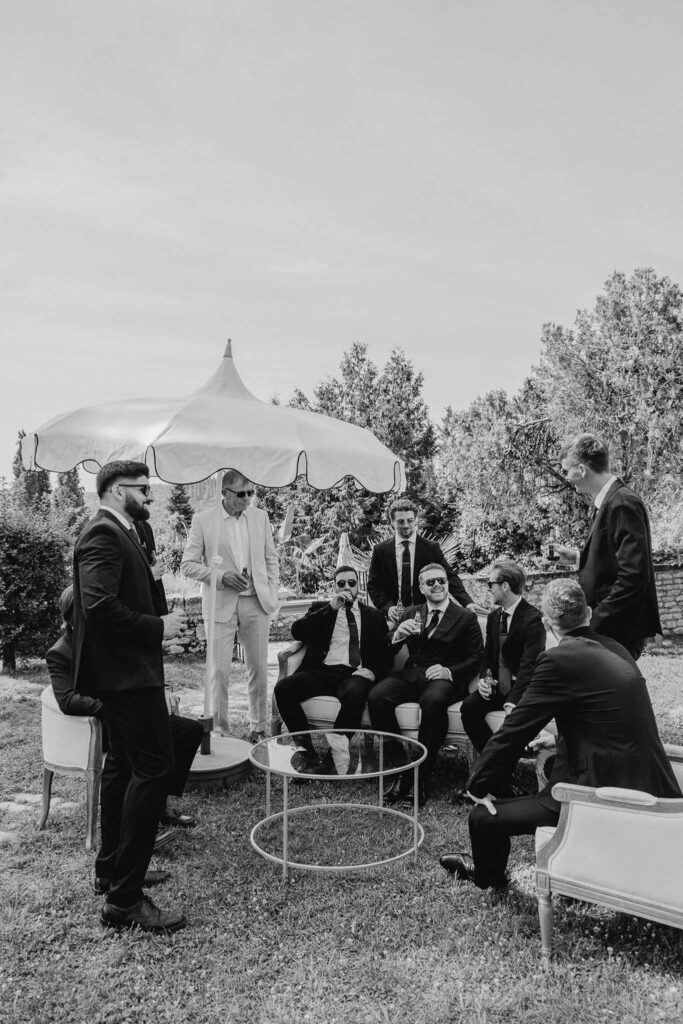 du Raysse W.Towell get ready groom groomsmen sitting outside