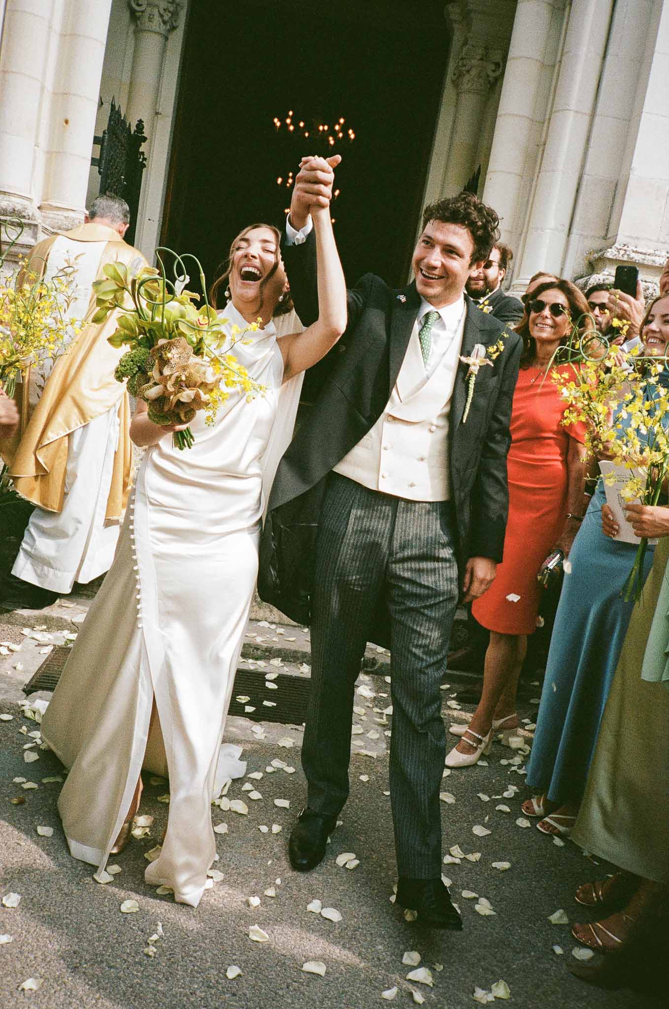 Wedding ceremony in a chapel with white roses