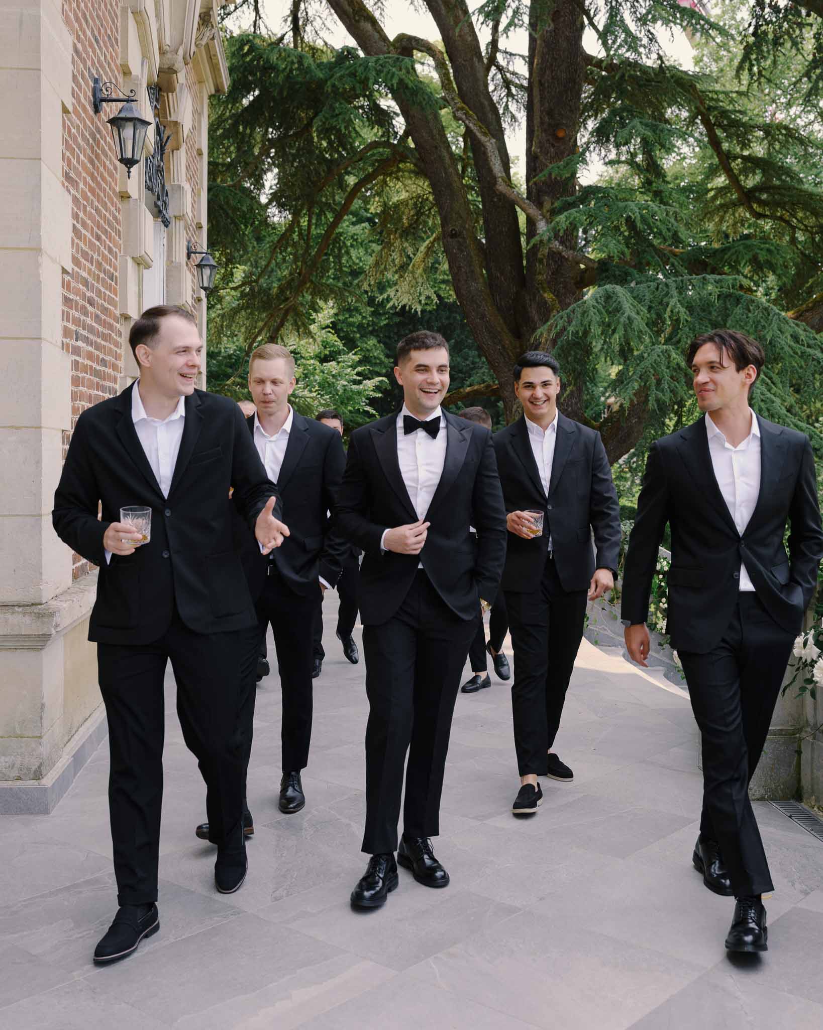 Black and white photo of bridal party