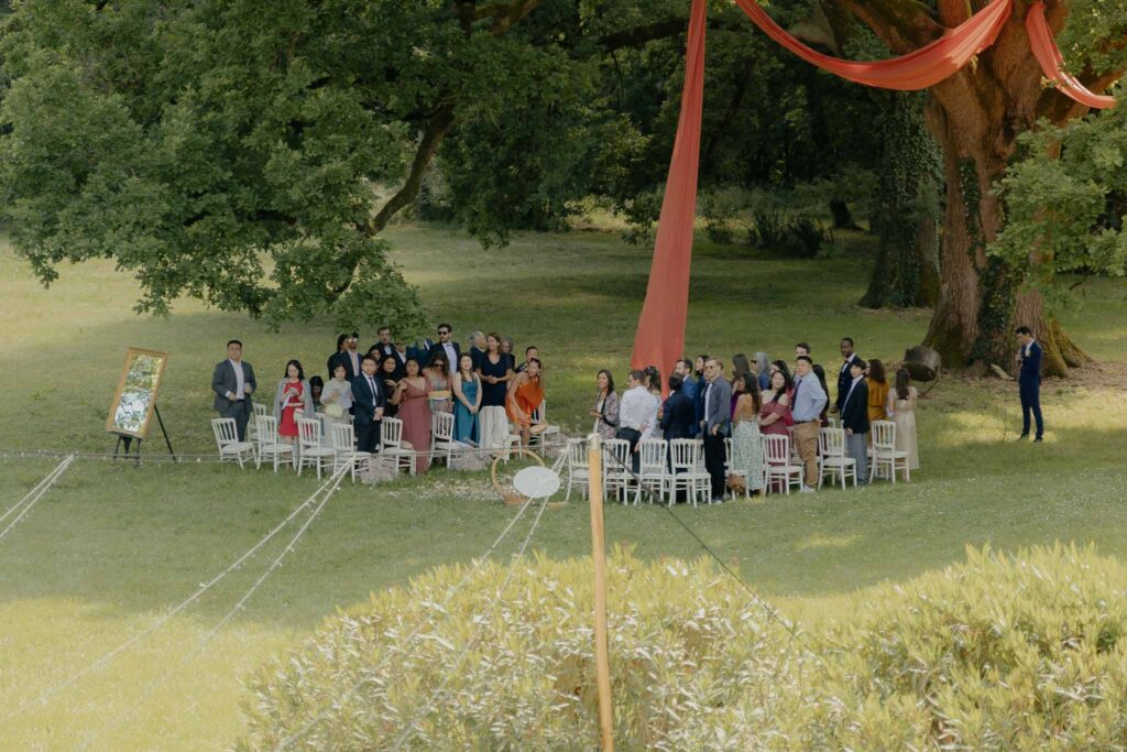 Garrevaques Aibo Studio ceremony seating guests under tree