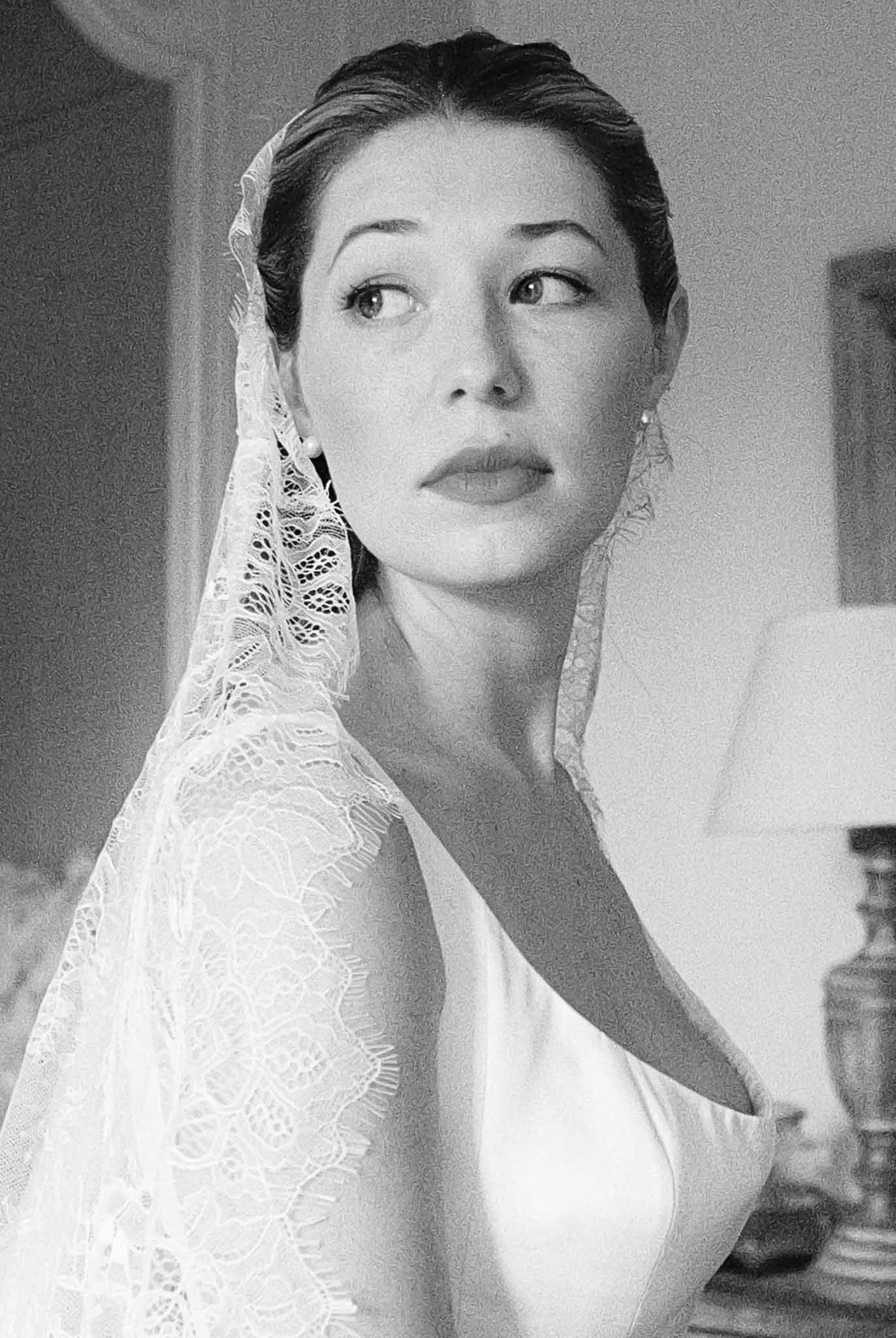 Black and white photo of bridal portrait