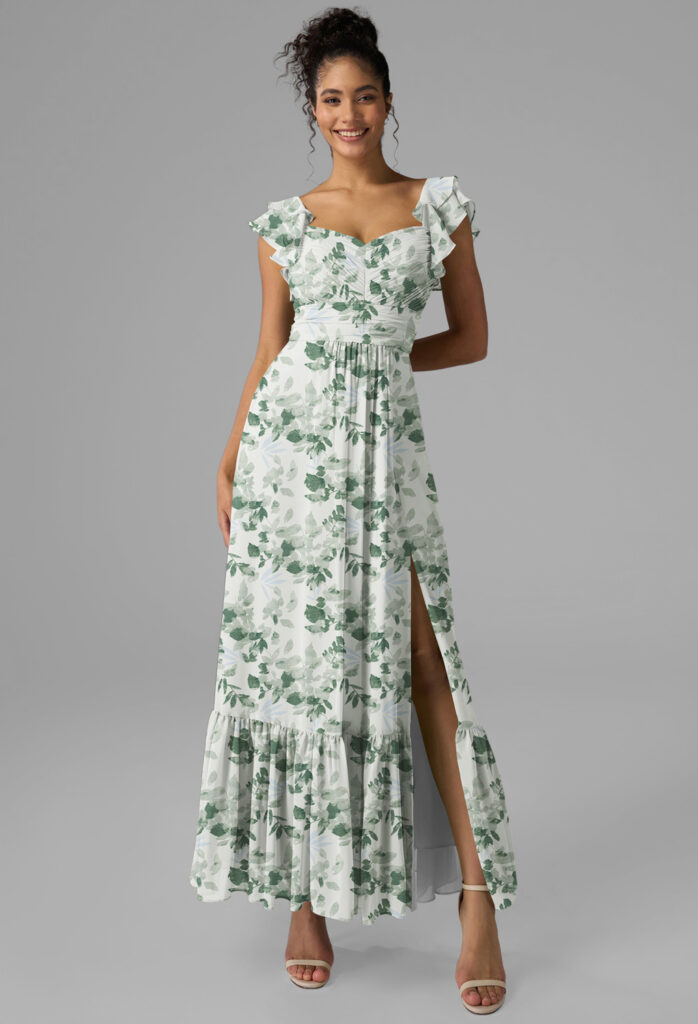 green floral bridesmaid dress