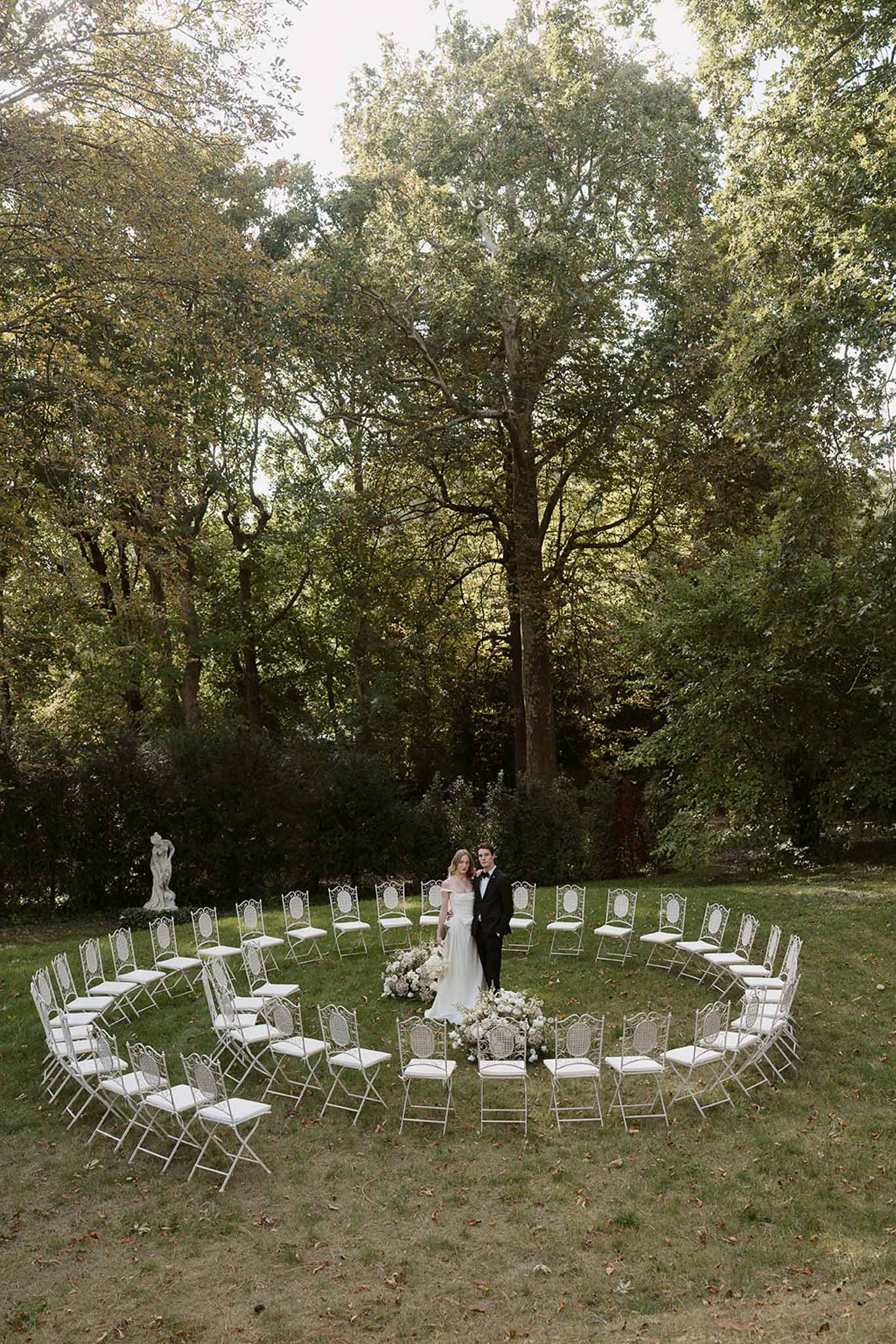 Wedding ceremony setup in a garden